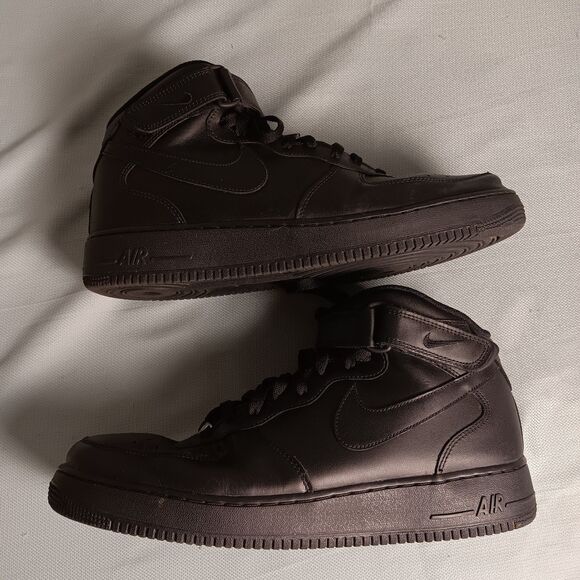Nike Air Force 1 Mid Shoes Mens Size 14 Triple Black Leather Strap 315123-001 - Picture 2 of 16